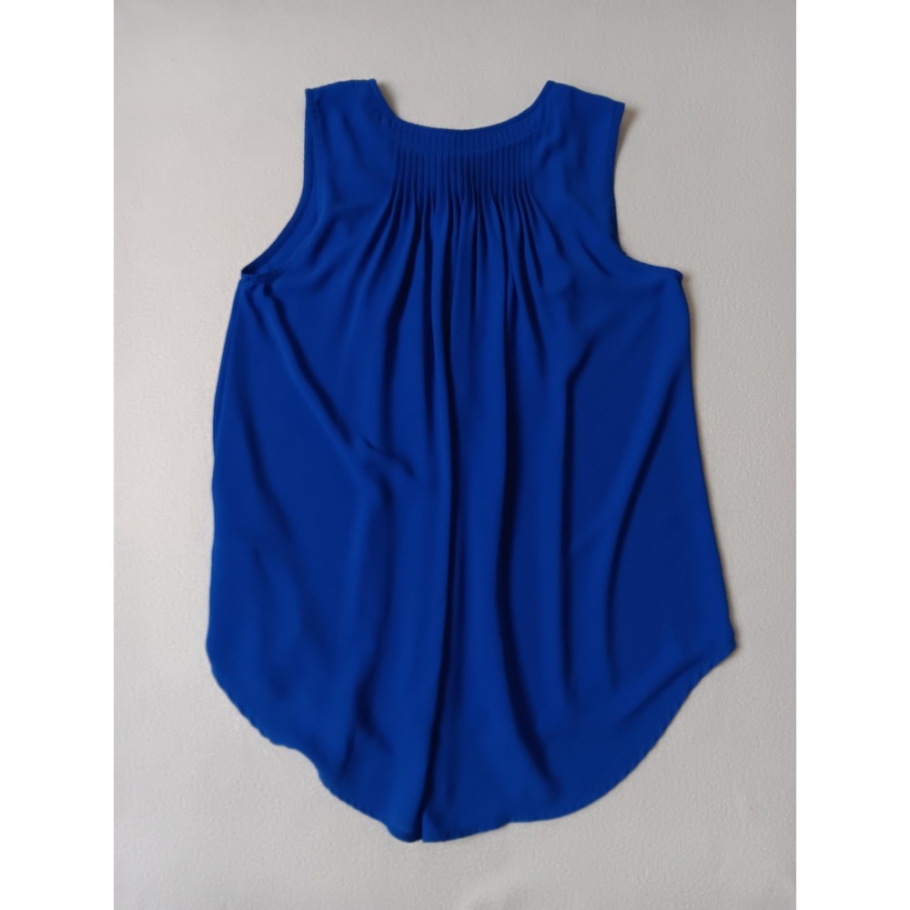 Q&A Blue Tunic Blouse Womens Size S Pleated Sleeveless Chiffon Lightweight